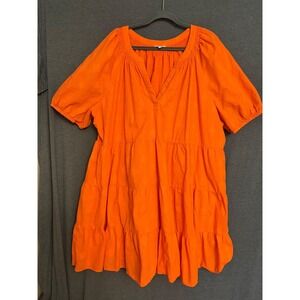 Crown & Ivy Orange Textured Tiered Smocked Neck Mini Dress Sz 4X Plus  Cotton